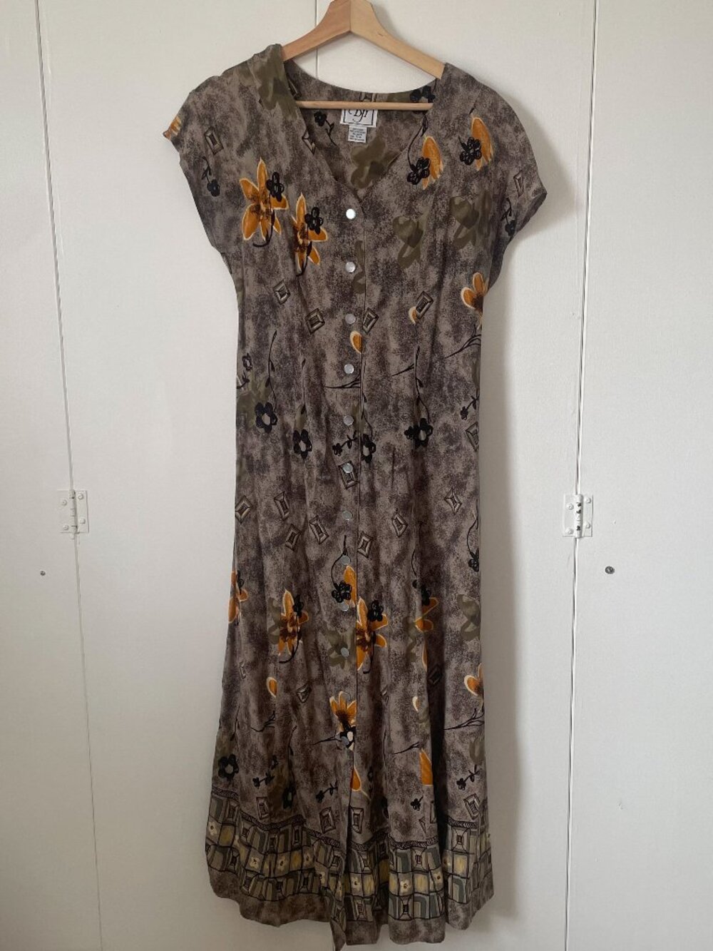 Vintage 90s DJI Cottagecore Midi Dress Grandmacore Whimsigoth, Size 7 / 8
